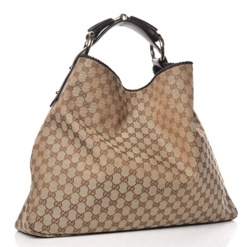 Authentic GUCCI Cream and Brown Hobo Bag with Signature Style - LARGE